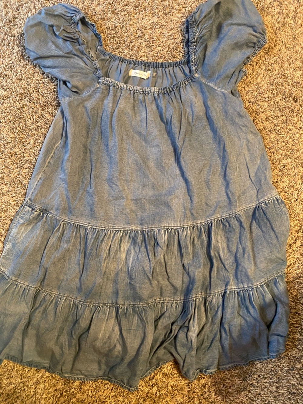 Mustard Seed Denim Blue Tiered Short Sleeve Dress